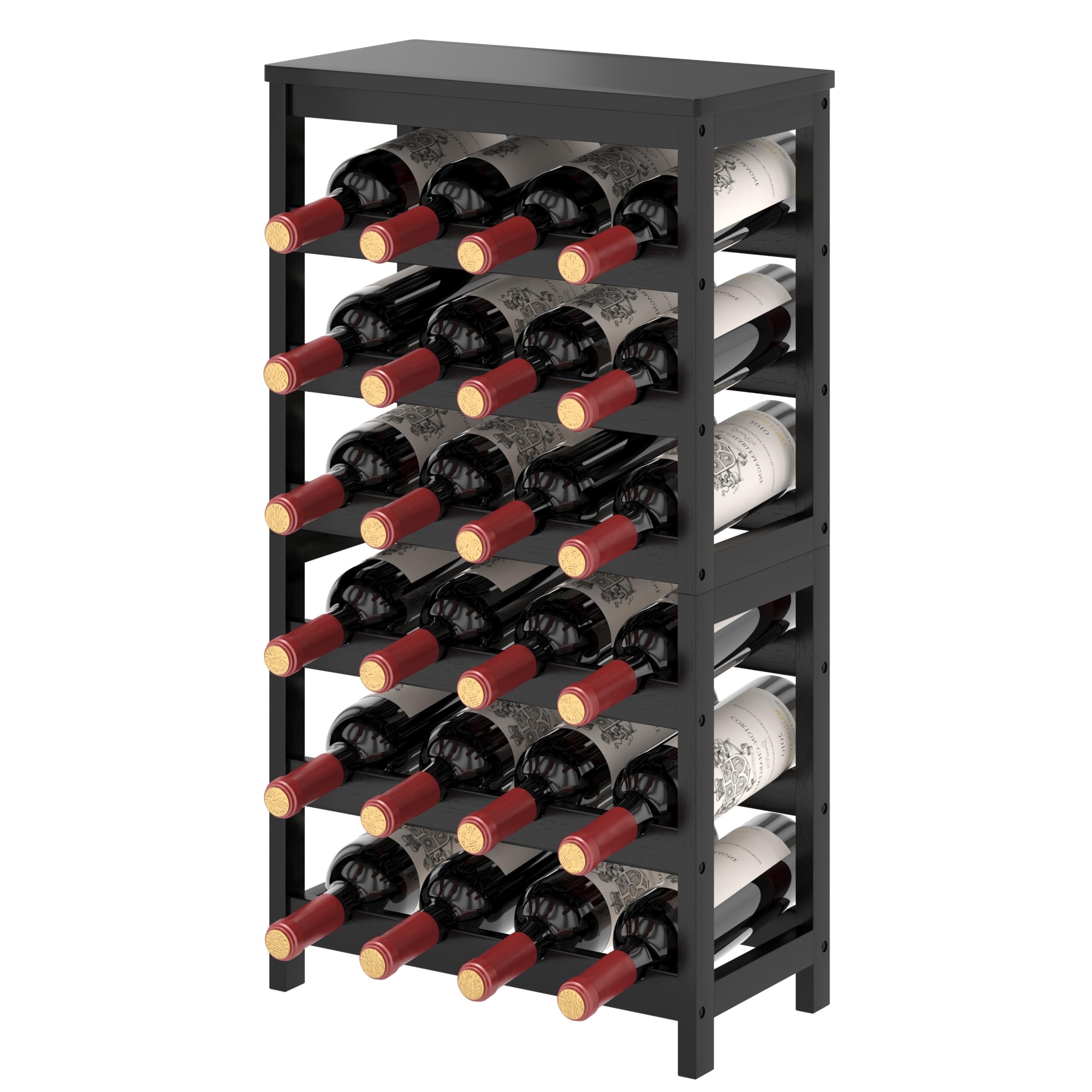 Photo 1 of MOGELAFOO 6 Tier Bamboo Wine Rack Freestanding Floor, 24 Bottles Wine Storage Shelves with Table Top, Stackable Wine Display Rack for Kitchen, Bar, Dining Room, Black