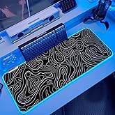 JMIYAV Gaming Mouse Pad RGB Mousepad Non-Slip Rubber Base Extra Large Cool XL XXL Computer Desk Pad Gaming Accessories Setup LED Light Up Big Mouse Pad for Gamer Black Topographic (31.5x12In)
