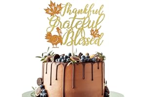 Leetaivie Thankful Grateful Blessed Cake Topper, Thanksgiving Cake Decorations, Gracias Autumn Festival Party Cake Topper, Give Thanks, Happy Friends Giving, Happy Thanksgiving Party Decorations