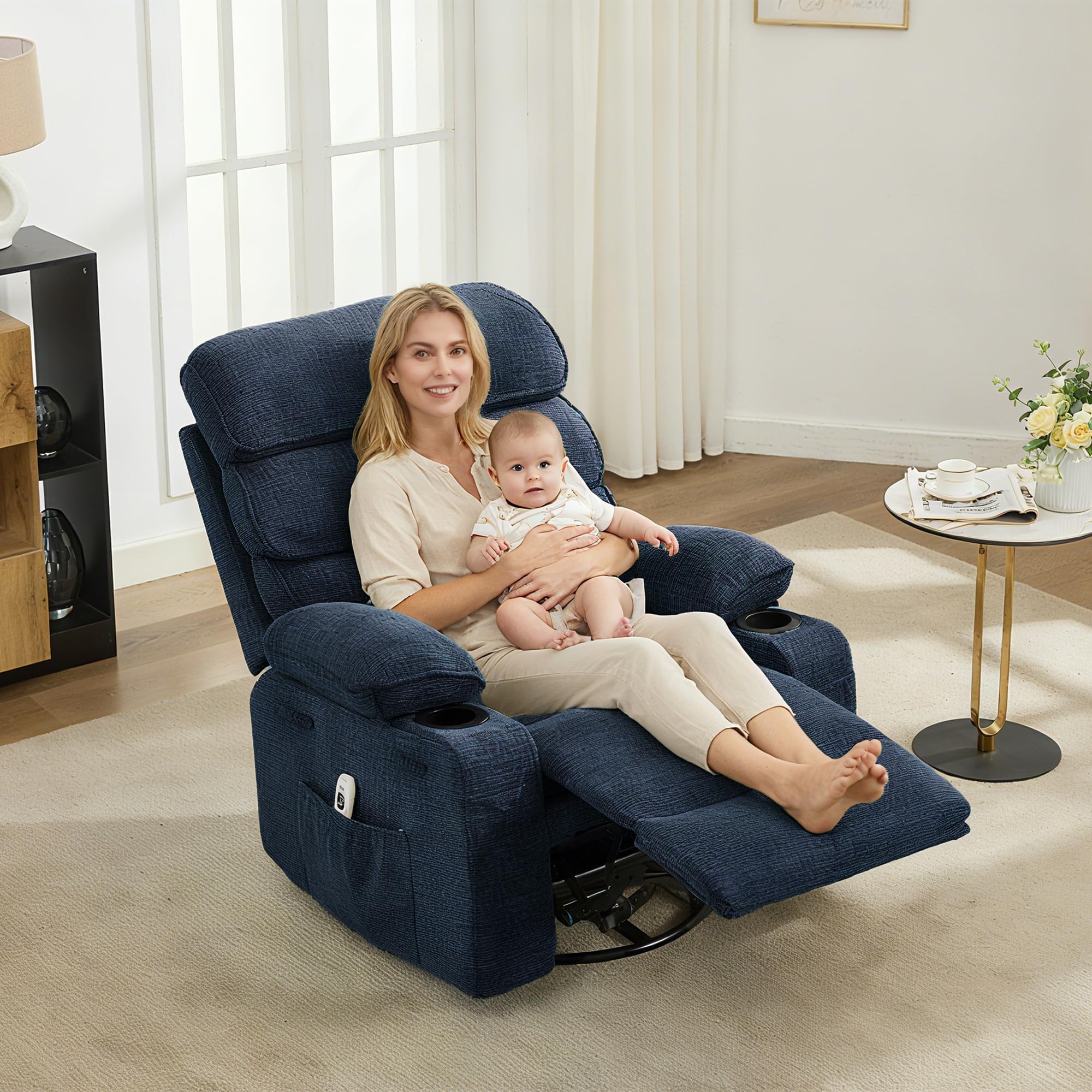 Photo 1 of **UNCLEAN***PeacefulHues Rocking Recliner Chair,360° Swivel Rocker Chair for Living Room,Upholstered Linen Glider Nursery Chair with Side Pockets for Small Spaces,Lazy Boy Recliner Single Sofa