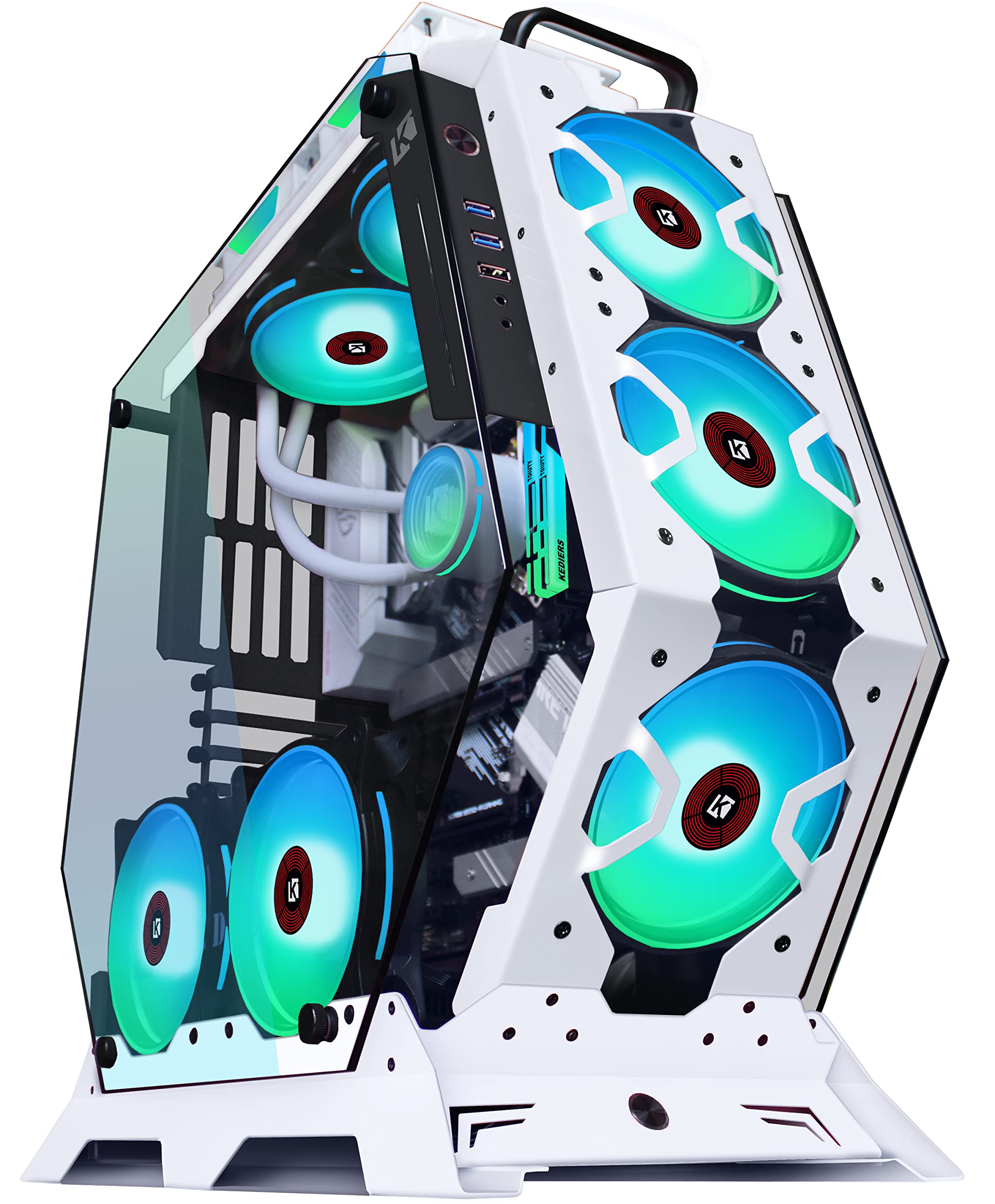 KEDIERS PC Case - ATX Tower Tempered Glass Gaming Computer Open Frame Case with 7 RGB Fans