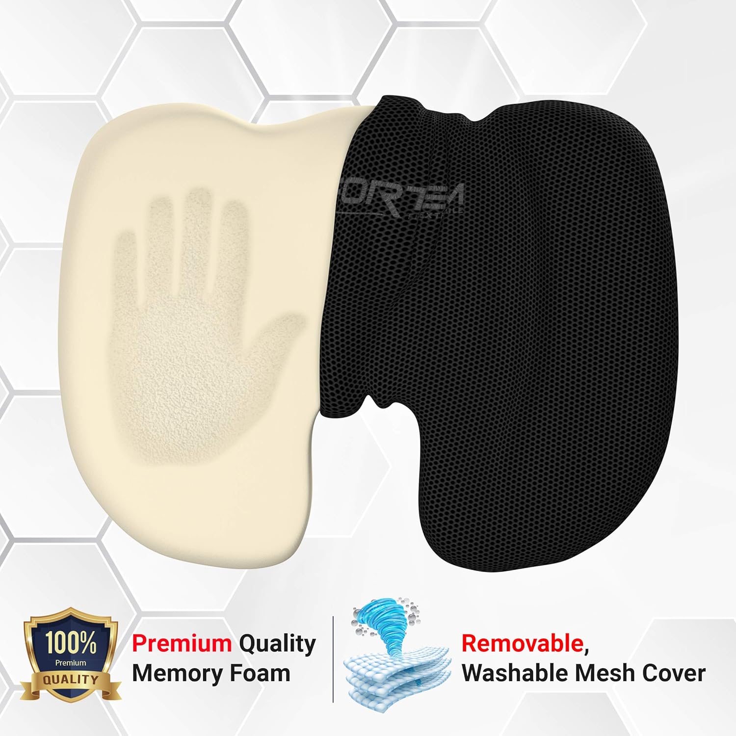 FORTEM Seat Cushion Pillow for Office Computer Chair, Car, Wheelchair, Memory Foam, Improves Posture, Non-Slip Bottom, Washable Cover (Black): Health & Personal Care