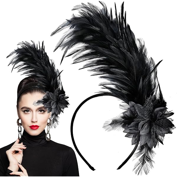 8412 1920s Women Fascinator Feather Headband, Kentucky Headpiece Tea Party Kentucky Fascinators Hats for Women Flower Tea Party  main image 4