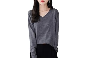 Chanyarn Women's 100% Merino Wool Base Layer Shirt Tops V Neck Long Sleeve Travel Hiking Tee T Shirt Pullover Sweater