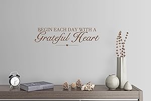 WALLPRESSIONS 42"x12" Begin Each Day with A Grateful Heart Blessing Blessed Thankful Wall Decal Sticker Art Mural Home Decor