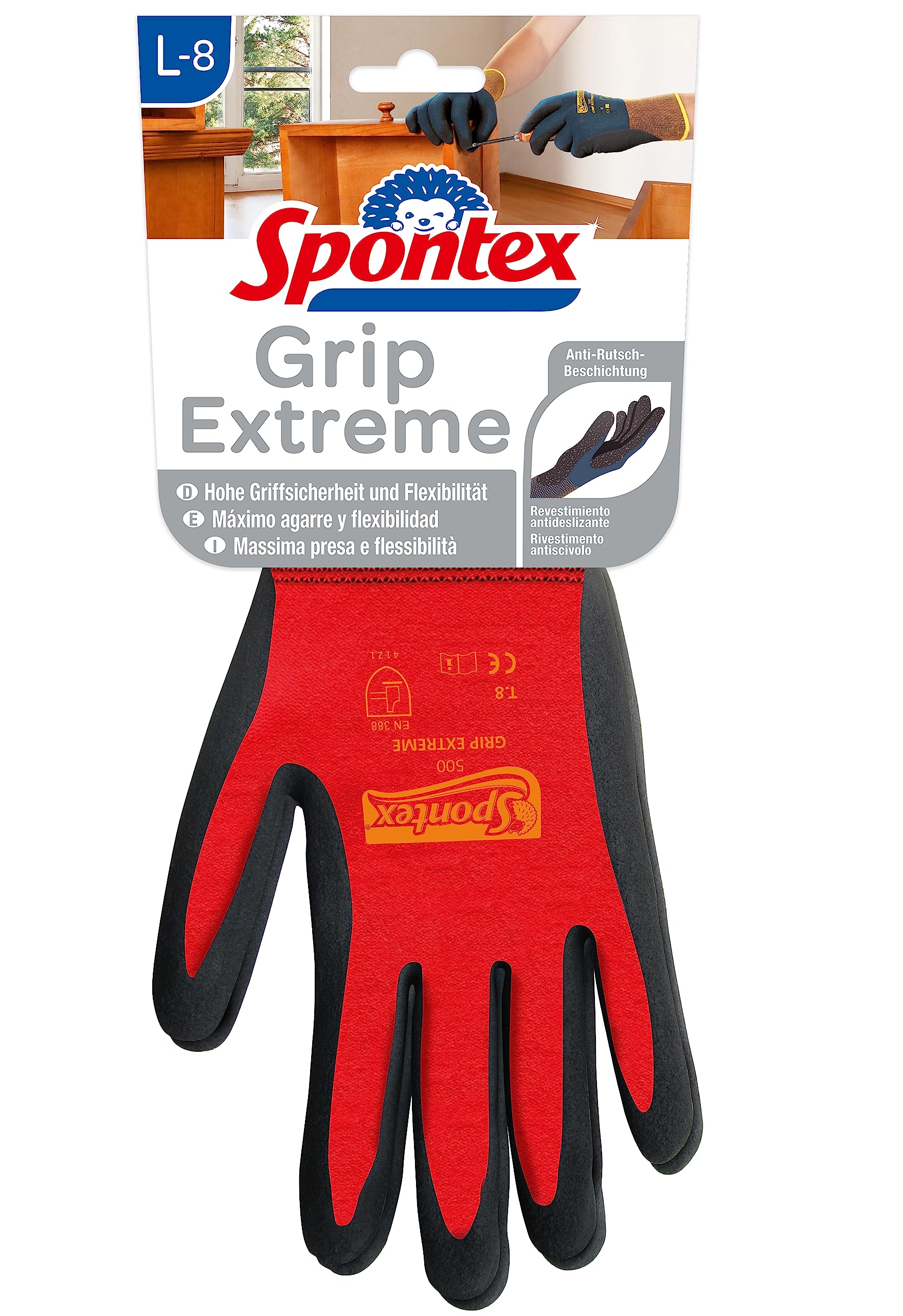 Spontex Grip Extreme Nitrile Foam Work Gloves - EN 388 - Lightweight Flexible - Colour Not Selectable - Large - 1 Pair