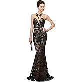 Ikerenwedding Prom Dress Jewel Sleeveless Mermaid Sequin Evening Dress