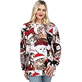 Giggling Getup Ugly Christmas Sweaters, Unisex Christmas Sweatshirt, Funny Fashion Pullover 2025, Santa Cat Dog Top