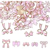 Tyqour 50 Pcs Pink Bow Charms for Jewelry Making, Alloy Bowknot Enamel Charms Bulk Links Bow Tie Pendants Charm for Women DIY Making Bracelets Earrings Necklace Craft Supplies (with 50 Small Circles)