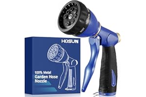 HOSUN Garden Hose Sprayer Nozzle 100% Heavy Duty Metal, Water Hose Nozzle with 8 Different Spray Patterns, High Pressure Hose Spray Nozzle for Watering Plant & Lawn, Washing Car & Pet Blue