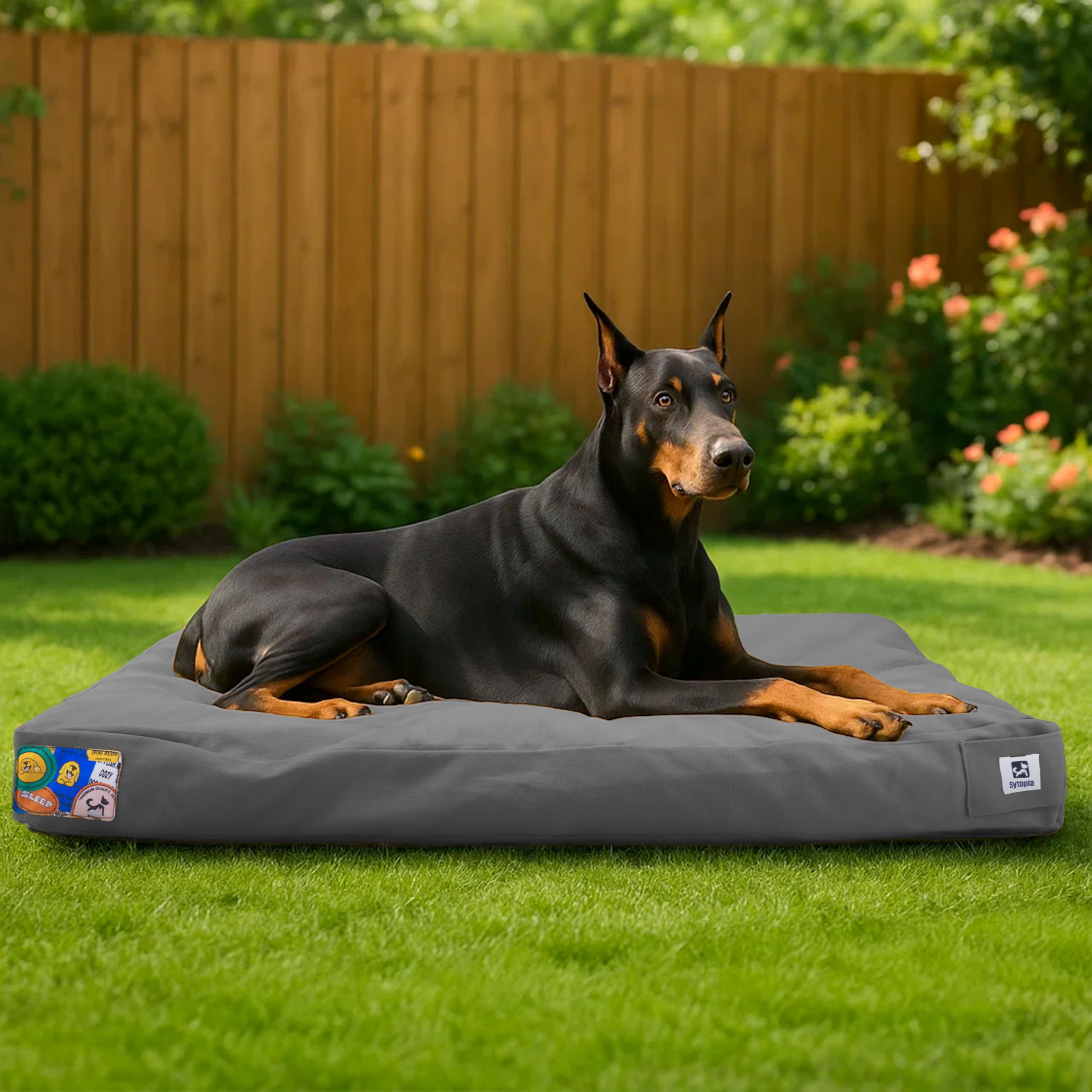 Photo 1 of **********DAMAGED*******
Sytopia 42 Inch Canvas Indestructible Outdoor Dog Bed for Extra Large Dogs, Chew Proof Dog Bed with Waterproof Washable Removable Cover, Indoor Patio Pet Pad for Crate, Dark Grey