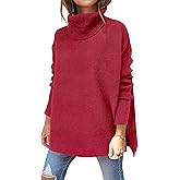 ANRABESS Women's Oversized Turtleneck Batwing Sleeve Spilt Casual Loose Knit Tunic Pullover Sweater Tops 2025 Fall Outfits