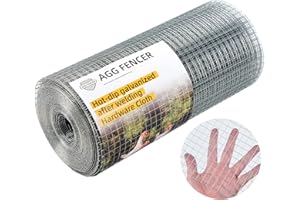 AggFencer 16in x 50ft Hardware Cloth 1/2 inch 19Ga Hot Dipped Galvanized After Welding, Chicken Coop Wire Fence, Garden Plant Welded Metal Wire Fencing Roll Mesh, Poultry Animal Netting Cage Screen