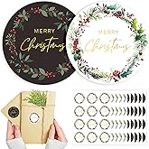 120pcs Merry Christmas Stickers for Cards Envelope Seals | 2 Style Round Adhesive Holiday Stickers for Invitation Gift Bags Box Sealing Parcel