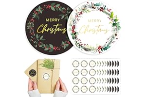 WUHUZSM 120pcs Merry Christmas Stickers for Cards Envelope Seals | 2 Style Round Adhesive Holiday Stickers for Invitation Gift Bags Box Sealing Parcel
