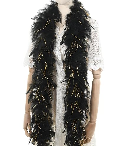 Boa De Plumas De 2 Metros (60 G) – Bufanda De Plumas De Pavo Negra, Ideal Para Fiestas, Disfraces Y Decoración De Bodas Y Conciertos
