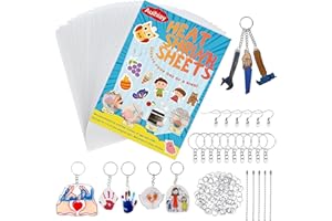 Auihiay 145 Pieces Shrink Plastic Sheet Kit Include 20 PCS Shrinky Paper with 125 PCS Keychains Accessories for Kids Creative Craft, Easter Mother Day Ornament