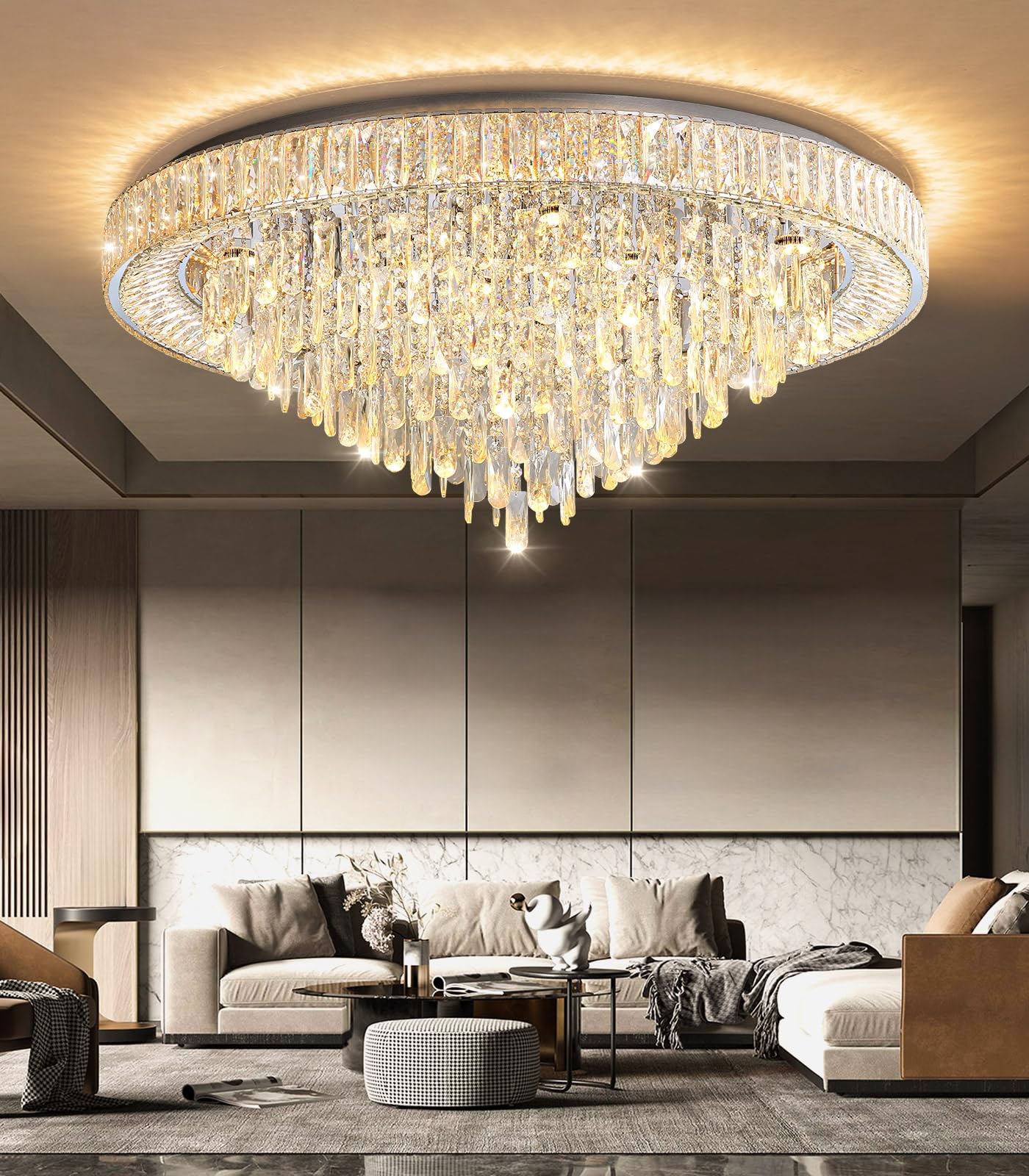 Photo 1 of dolria Crystal Chandeliers Modern LED Dimmable Flush Mount Ceiling Chandeliers for Living Room High Ceiling Entrance Foyer Bedroom Dining Room