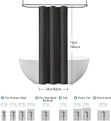 Shower Curtain Heavy Duty 92x182cm with Metal Hooks Waffle Fabric view 5