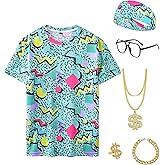 Inrajoper Mens 80s 90s Outfits 6 Pcs Hip Hop Costumes Accessories Colorful T Shirt Set for Theme Party