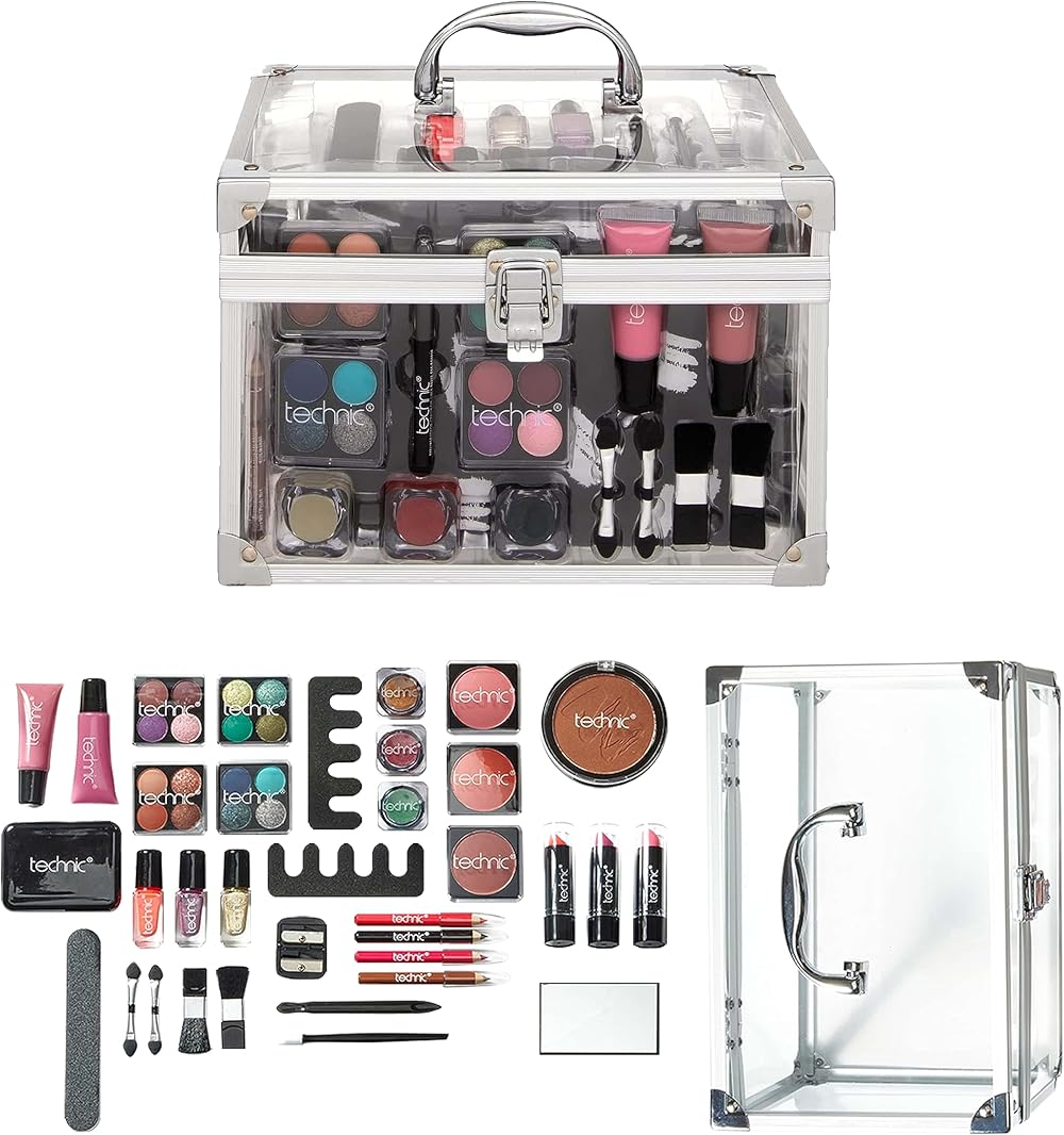 Technic 36 Pc Clear Makeup Train Case with Cosmetics Tools & Mirror - Travel