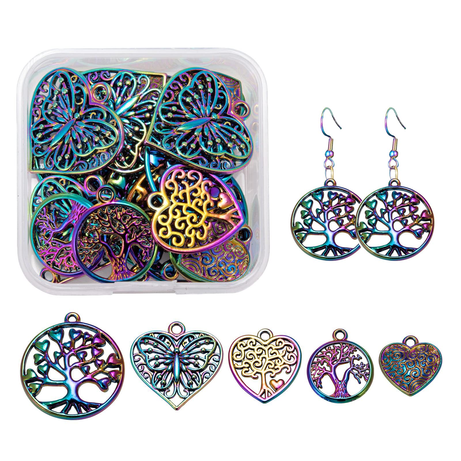 COGCHARGER 20 Pcs Tree of life Pendants Alloy Rainbow Charm Etched Metal Embellishments for Gifts Jewelry Necklace Earring Making Crafts