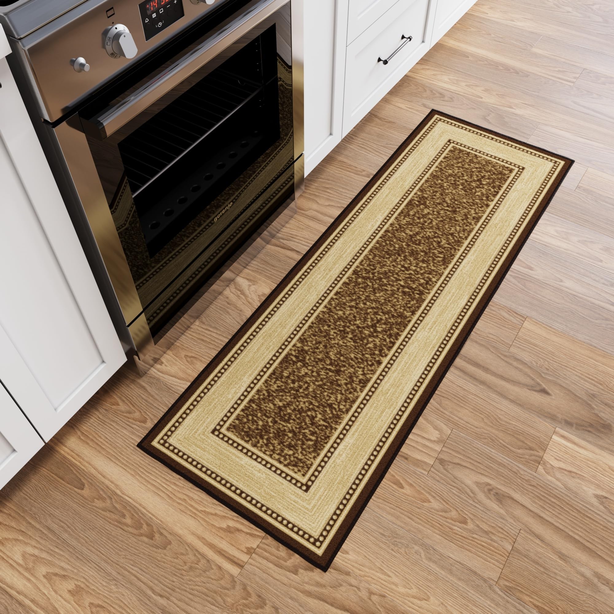 Ottomanson Ottohome Collection Contemporary Bordered Design Rubberback Runner Rug, 50 cm x 150 cm, Brown