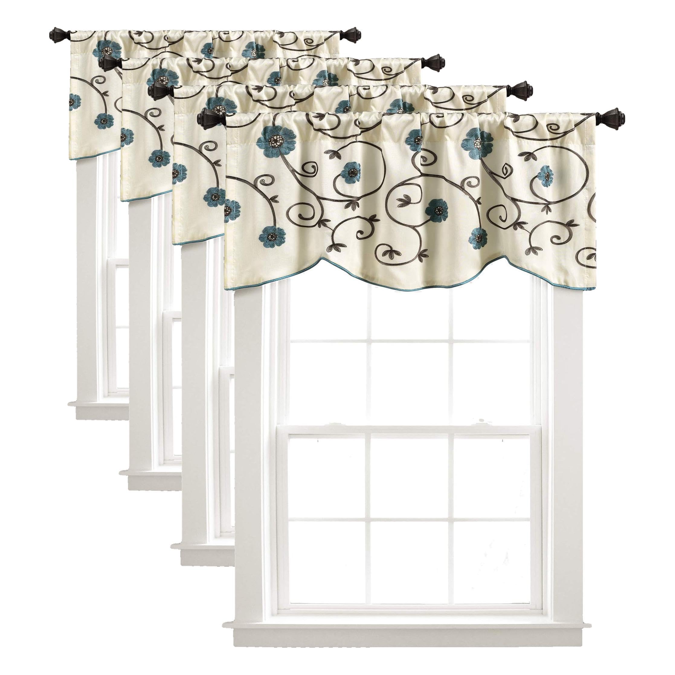 Lush Decor Royal Garden Valance Floral Window Kitchen Curtain (Single), 42”W x 18" L, Blue (Pack of 4) Image