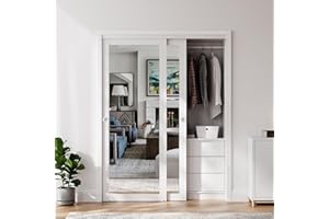 COSHOMER 60x80 in (Double 31in) Sliding Closet Door, Preassembled Mirror Closet Door with Hardware Track Kit, Water-Proof PVC Surface, Easy Install, White