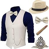 BABEYOND 1920s Mens Costume, Gatsby Gangster Costume Accessories Set For Men Vintage Vest Bowtie Pocket Watch Armbands
