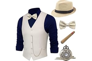 BABEYOND 1920s Mens Costume, Gatsby Gangster Costume Accessories Set For Men Vintage Vest Bowtie Pocket Watch Armbands