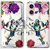 Bcov Case for iPhone 16,Hummingbird in Flowers Bird Leather Flip Phone Case Wallet Cover with Card Slot Holder Kickstand Case for Apple iPhone 16