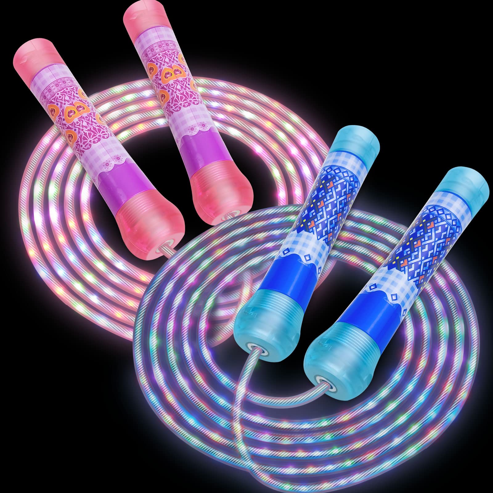 Photo 1 of 2 Pack LED Jump Rope for Kids Colorful Skipping Rope Light Up Ropes for Girls Boys Fitness Exercise & Lights Dancing & Night Party Favors(Batteries Not Included)