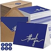 Gueevin 200 Pcs Thank You Cards with Kraft Envelopes and Stickers Bulk, 3.5 x 5 Inch Classy Blank Thank You Notes for Wedding, Business, Graduation, Baby Shower, Bridal Shower, Funeral(Navy Blue)