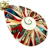 Swimmi Natural Abalone Shell, Cone Shell, Shiva Eye Pendant 19 Inches Beads necklace Handmade Jewelry BA221