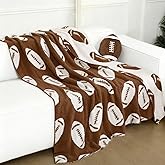 Novabright Football Pattern Blanket and Pillow Set Includes 50 x 60 Inch Soft Sports Blanket and Football Shaped Pillow Cushion for Boys Teen Gifts, Bedroom Home Sofa Decor