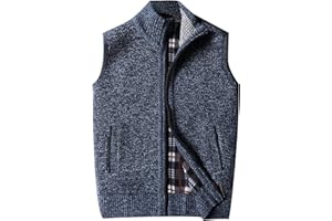 Homisy Men Vest Jacket, Fashion Autumn Winter Pure Zipper Fleeced Warm Cardigan Knit Sweater Vest Waistcoat with Pocket
