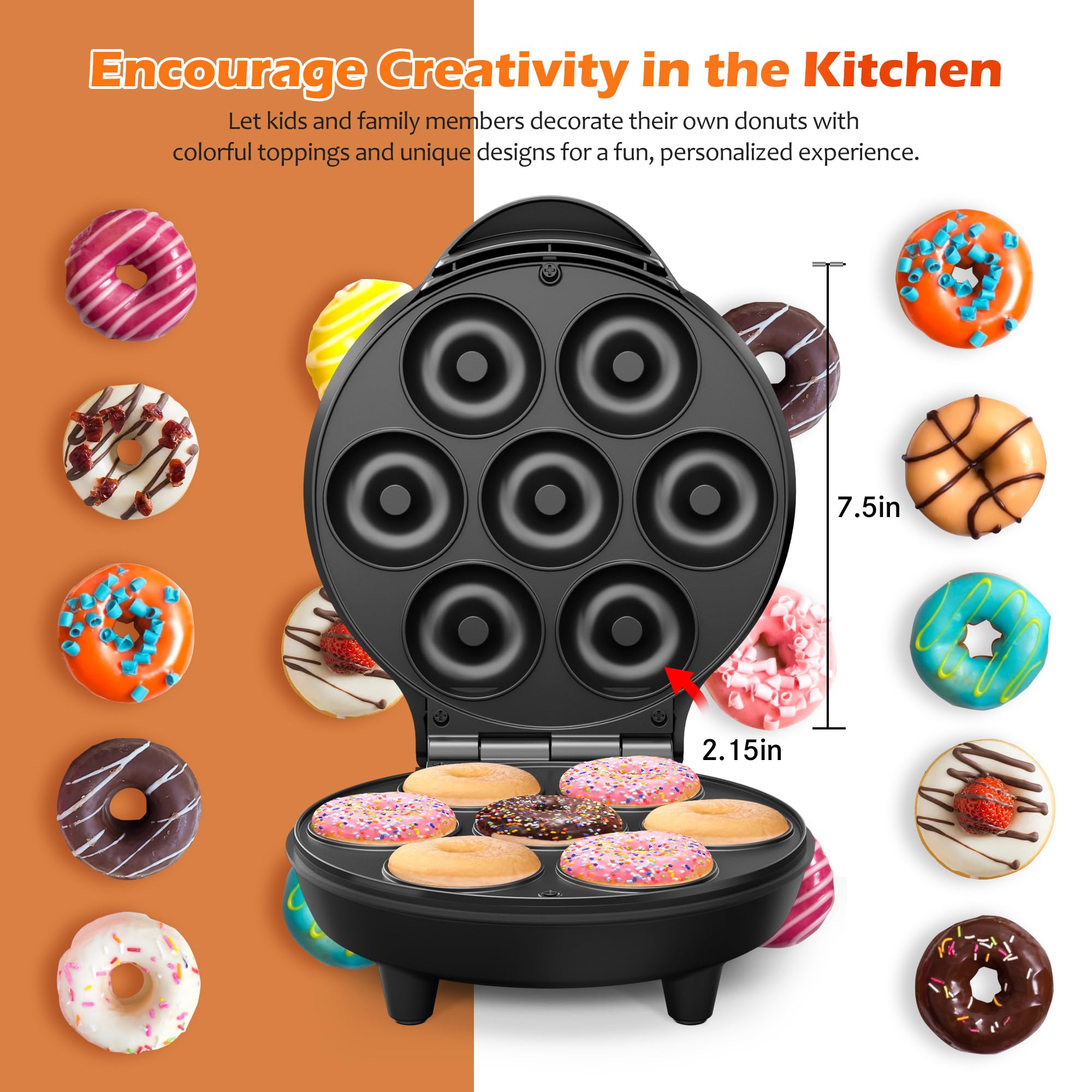 Mini Donut Waffle Cake Maker, 7 Slots Home Baking Machine, Great for Breakfast, Snacks, Desserts and More