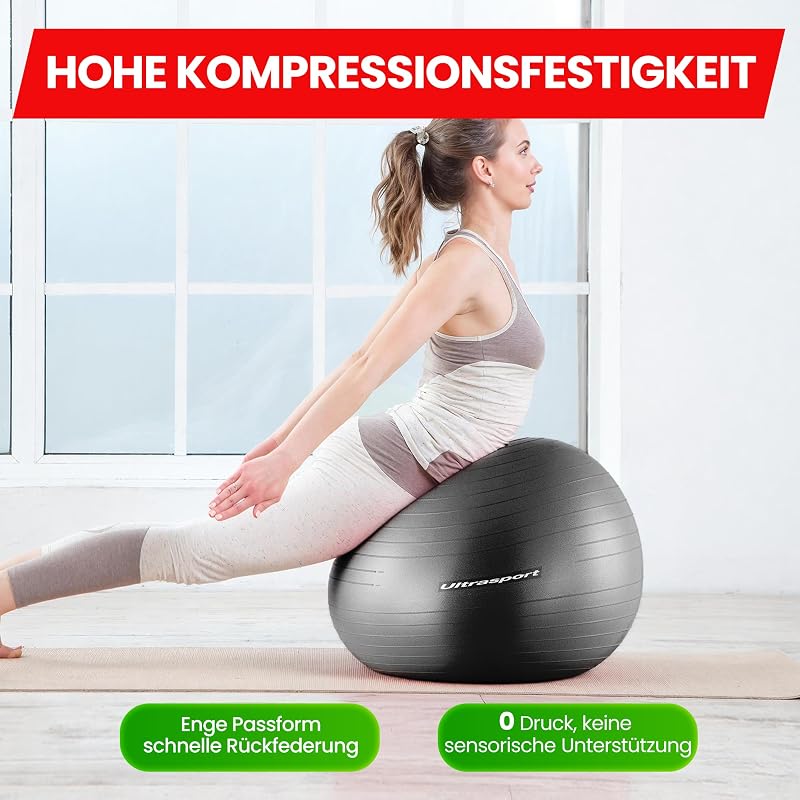 Gymnastikball 55cm, Yoga Ball, Fitnessball I Bis 300 KG, rutschfest, Anti-Burst-Technologie I Pezziball für Schwangerschaft, Fitness, Gymnastik, ergonomischer Sitzball für Büro Beige