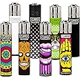 Clipper Mystery 8 Pack - Random Selection of Popular Designs and Colors - Safe Butane Clipper Lighter - Refillable Lighters in Assorted Colors - Reusable Lighter - (Colors and Design Will Vary)