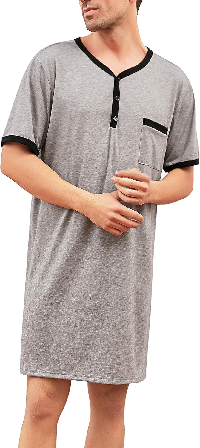 Enjoyoself Herren Nachthemd Kurzarm Baumwolle Einteiliger Schlafanzug