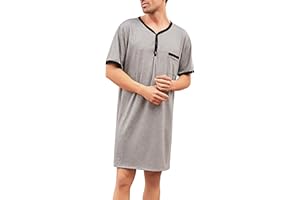 Enjoyoself Men's Nightshirt Nightwear Comfort Cotton Sleep Shirt Henley Short Sleeve Lounge Sleepwear