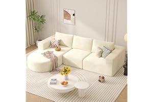 LUXANIMARION Modular Sectional Sofa with L-Shape Chaise,Cloud Sectional Modern Sleeper Couch with Deep Seat,Sponge Compression Sofas No Assembly Required (Beige-Corduroy Fabric)