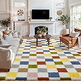 PureCozy Checkered Rug 8x10 for Living Room, Colorful Modern Shag Rug Washable Non-Slip Large Area Rug Super Soft Indoor Fuzzy Carpet Fluffy Rugs for Bedroom Home Aesthetic Decor