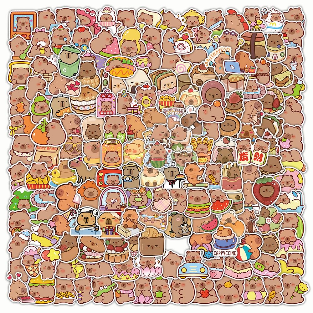 200 Pcs Capybara Stickers Laptop Car Scrapbook Phone Skateboard Suitcase Luggage Bike Capybara Vinyl Waterproof Aesthetic Personalised Stickers for Teens Boys Girls Adults