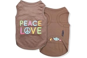 Parisian Pet Dog T-Shirt with Embroidered Love Peace Words - 100% Cotton, Breathable Dog Clothes - Sleeveless Pet Vest - Machine Washable Dog Shirt for Large Dogs L