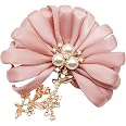 NhanDo Handmade Fabric Daisy Flower Brooch - Beige, ~7.5cm, For Dress, Scarf, Wedding, Gift (Silver Pin) - View #3