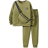 HIHA Boys Sweatsuit Letter Print Long Sleeve Pullover Sweatshirt Jogger Pant Set with Bag