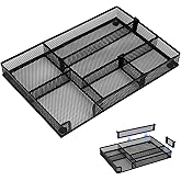 Desk Drawer Organizer Tray with 2 Adjustable Compartments, Metal Mesh Drawer Organizer, Multifunctional Desktop Drawer Organizer Organizer Set for Office, Home and School Supplies, 2.6x8.26x1.57 in