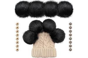 Juinte 8 Pcs 6 Inch Large Fur Pom Pom Balls for Hats Fluffy Faux Fur Pompom Balls with Snap Button for Hat Shoes Scarves Bag Charms DIY Crafts (Black)